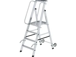 MUNK Aluminium-Stehleiter mit Rollen und Griff 4 Stufen