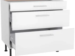 Optifit Küchen-Unterschrank mit 3 Auszügen Bengt932 90 cm x 87 cm x 58,4 cm Weiß