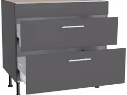 Clearance Optifit Küchen-Unterschrank mit 2 Auszügen Ingvar420 90 cm Anthrazit Matt