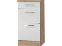 Online Optifit Küchen-Unterschrank mit 3 Auszügen Dakar286 40x84,6x60cm Weiß-Eiche