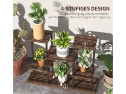 Outsunny Blumenständer Stahl Tannenholz Verkohlt 80L x 24B x 61,5H cm