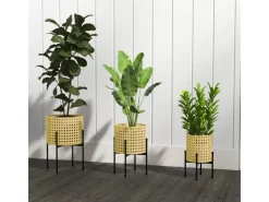 Outsunny Blumenständer-Set Stahl Gold Ø30 x 40H cm