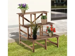 Hot Outsunny Pflanzenregal Tannenholz Verkohlt L80 x B80 x H78cm