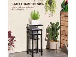 Outsunny Blumenständer-Set Metall Fliesen Blau 28L x 28B x 71H cm