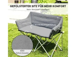 Outsunny Campingstuhl Metall Oxfordstoff Grau 120L x 57B x 95H cm