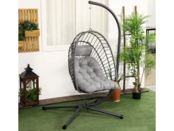 Online Outsunny Hängesessel Stahl PE Rattan Hellgrau 100L x 131B x 194H cm
