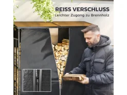 Outsunny Kaminholzregal Abdeckung Brennholzregalabdeckung Polyester Schwarz