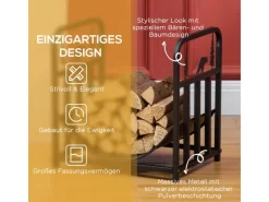 Clearance Outsunny Kaminholzregal Brennholzregal mit Griffe Metall Schwarz