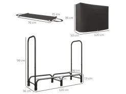 Outsunny Kaminholzregal Feuerholzregal für Garten Metall Schwarz