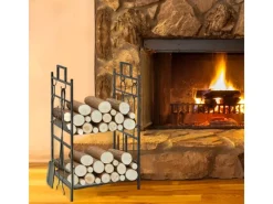 Hot Outsunny Kaminholzständer mit Kaminbesteck 51,5x33x77 cm
