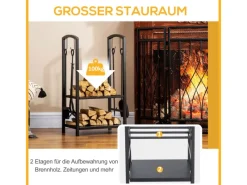 Best Outsunny Kaminholzständer 2 Schichte Kaminwerkzeug 40x30x74,5cm
