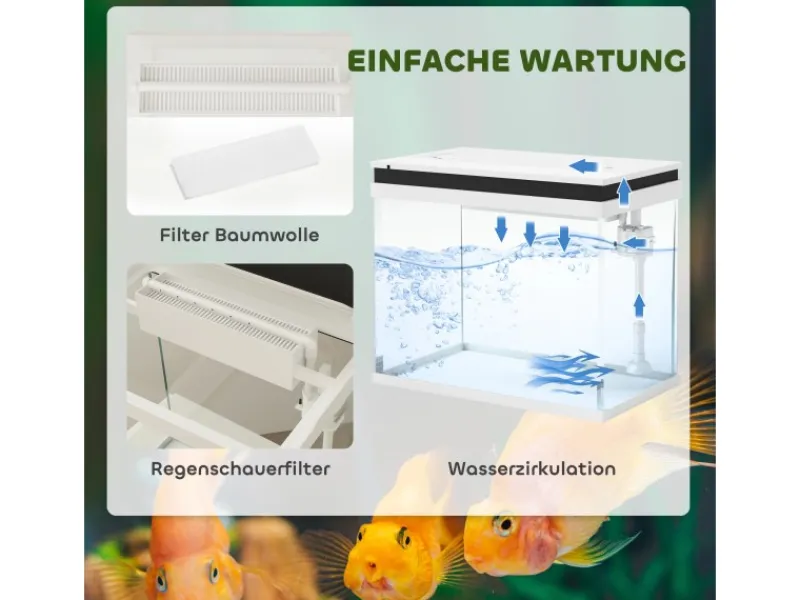 PawHut Aquarium Filtersystem Glas ABS Weiß 48L x 30B x 41H cm