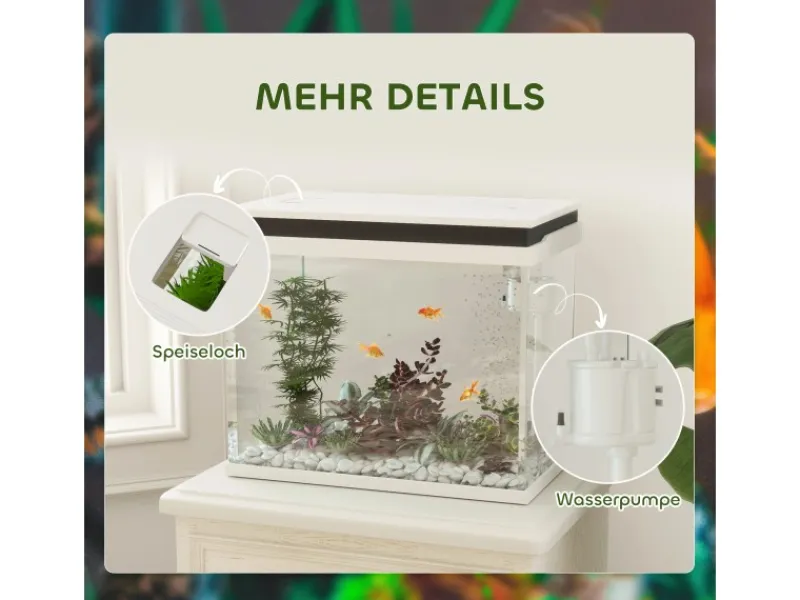 PawHut Aquarium Filtersystem Glas ABS Weiß 48L x 30B x 41H cm