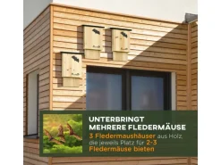 PawHut Fledermauskasten 3er-Set zum Aufhängen Tannenholz 25 x 6 x 37,5 cm Natur