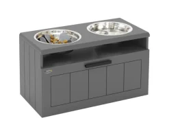 PawHut Futterstation Hundenäpfe MDF Stahl Grau 60L x 30B x 35H cm