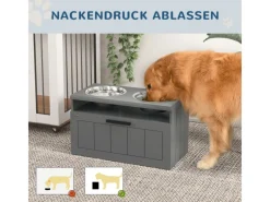 PawHut Futterstation Hundenäpfe MDF Stahl Grau 60L x 30B x 35H cm