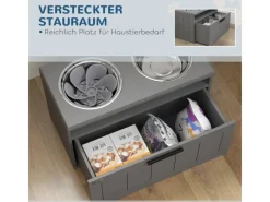 PawHut Futterstation Hundenäpfe MDF Stahl Grau 60L x 30B x 35H cm