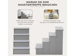Discount PawHut Haustiertreppe MDF Kurzplüsch Grau 40L x 59B x 54,2H cm