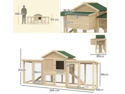 Clearance PawHut Hühnerstall 204 x 85 x 93 cm Hühnerhaus mit Freigehege Nistkasten
