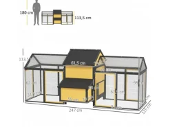 PawHut Hühnerstall aus Holz Geflügelstall mit Nistkasten Doppel-Laufstall