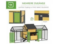 PawHut Hühnerstall aus Holz Geflügelstall mit Nistkasten Doppel-Laufstall