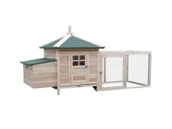 PawHut Hühnerstall mit Massivholz Kleintierstall aus Holz 196cm x 76cm x 97cm