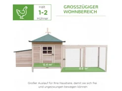 PawHut Hühnerstall mit Massivholz Kleintierstall aus Holz 196cm x 76cm x 97cm