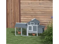 PawHut Hühnerstall mit Tannenholz Rampe Tannenholz Grau 150,5cm x 54cm x 87cm