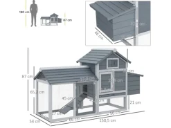 PawHut Hühnerstall mit Tannenholz Rampe Tannenholz Grau 150,5cm x 54cm x 87cm