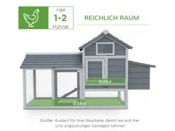 PawHut Hühnerstall mit Tannenholz Rampe Tannenholz Grau 150,5cm x 54cm x 87cm