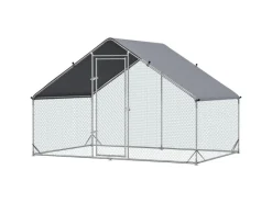 PawHut Hühnerstall Stahl Kunststoff Silber Grau 300L x 200B x 200H cm