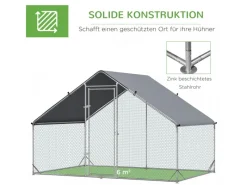 PawHut Hühnerstall Stahl Kunststoff Silber Grau 300L x 200B x 200H cm