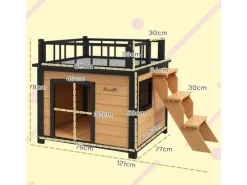 Best PawHut Hundehütte mit Balkon 121 x 77 x 78 cm