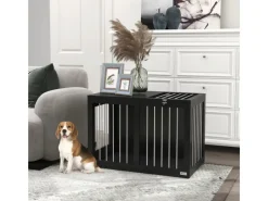 Best PawHut Hundekäfig Hundehütte Stahl MDF Schwarz 80L x 50B x 56,5H cm