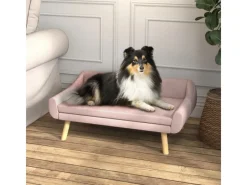 PawHut Hundesofa mit Rückenlehne Holzbeine Kissen Samt Rosa 102 x 58,5 x 42,5 cm