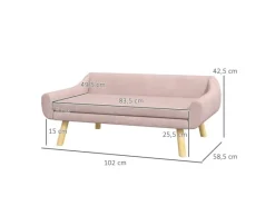 PawHut Hundesofa mit Rückenlehne Holzbeine Kissen Samt Rosa 102 x 58,5 x 42,5 cm