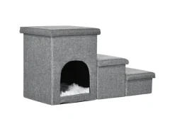 PawHut Hundetreppe 3 Stufige mit Höhle Stauraum Kissen