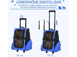 PawHut Hundetrolley Transporttasche für Tiere Trolley 2-in-1 Blau 42 x 25 x 55cm