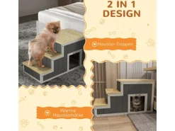 Hot PawHut 2-in-1 Hundetreppe mit Höhle 3 Stufen