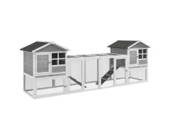 PawHut Kaninchenstall aus Holz mit Außengehege 259 x 64 x 92 cm