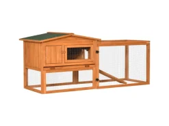 PawHut Kaninchenstall aus Tannenholz mit Asphaltdach 156 x 58 x 68 cm