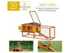PawHut Kaninchenstall aus Tannenholz mit Asphaltdach 156 x 58 x 68 cm