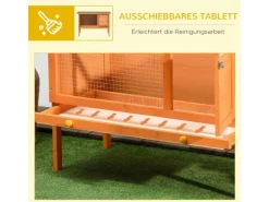 PawHut Kaninchenstall Tannenholz Metall Natur 90cm x 45cm x 65cm