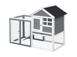 PawHut Kaninchenstall Tannenholz Grau Weiß Schwarz 122 x 62,6 x 92 cm