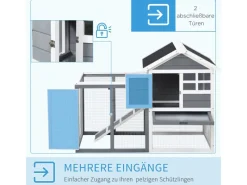 PawHut Kaninchenstall Tannenholz Grau Weiß Schwarz 122 x 62,6 x 92 cm