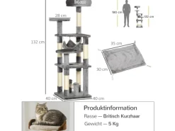 PawHut Katzenbaum Kletterbaum Kratzbaum Hängematte L40 x B40 x H132 cm