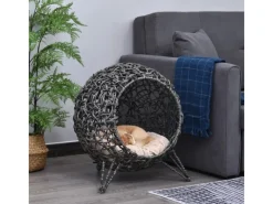 PawHut Katzenhaus aus Rattan mit Kissen Erhöhten Füßen
