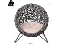 PawHut Katzenhaus aus Rattan mit Kissen Erhöhten Füßen