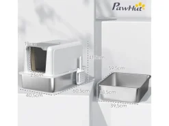 PawHut Katzentoilette Edelstahl Kunststoff Weiß 40,5L x 60,5B x 41,5H cm