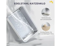 PawHut Katzentoilette Edelstahl Kunststoff Weiß 40,5L x 60,5B x 41,5H cm